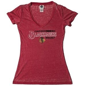 CHICAGO BLACKHAWKS NHL HOCKEY Women‎ Small V-Neck  Red Burnout T-Shirt NEW
